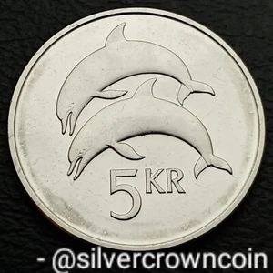 Iceland 5 KR Fimm Kronur 1999. KM#28a. 5$ coin. Island. Dolphins. Animals. - Picture 1 of 7