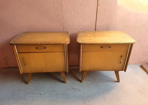 french modern mid century 60s vintage 2 nightstands bedside tables retro wood Cover