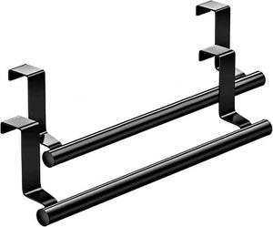 Over Door Towel Rack Bar Holder for Cabinet Doors, 2 Pack (Black) - Picture 1 of 7