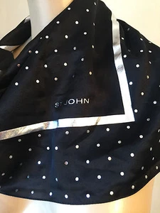 ST JOHN KNIT WOMENS SCARF BLACK & SILVER 100% SILK WITH SJ SIGNATURE - Picture 1 of 5