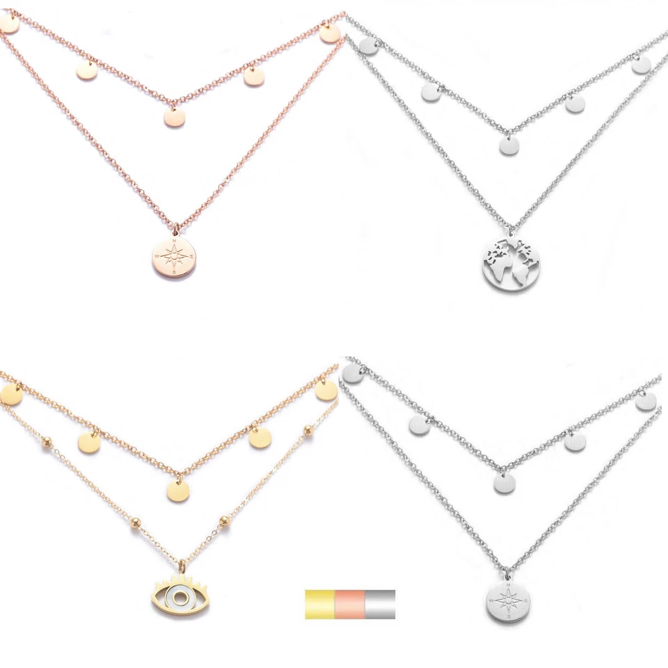 DAMEN SCHMUCKSET SILBER ROSE GOLD HALSKETTE EDELSTAHL RUNDE ANHÄNGER GESCHENK - Bild 1 von 1