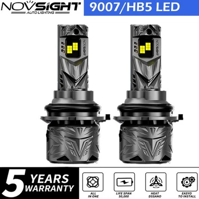 NOVSIGHT 2x 9007 HB5 LED Headlight Bulbs Bright Kit 50000LM 6500K High Low Beam - Image 1 of 4