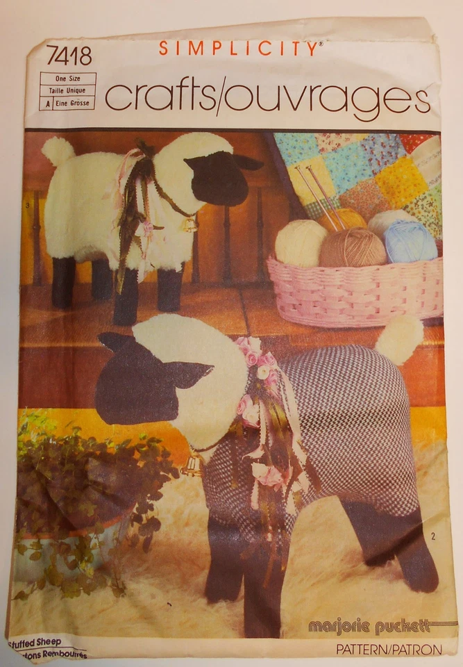 Simplicity Pattern #7418 Stuffed Wooly Sheep 13 1/2" x 17 1/2" UNCUT - Image 1 of 1