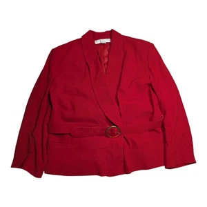 Vtg 1980s Evan Picone Red Double Breasted Belted Classic Blazer Jacket 20W - Picture 1 of 4