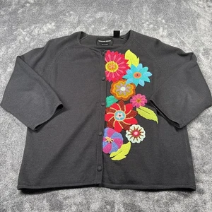 Cárdigan floral Michael Simon New York grande negro bordado con cuentas para mujer - Imagen 1 de 7
