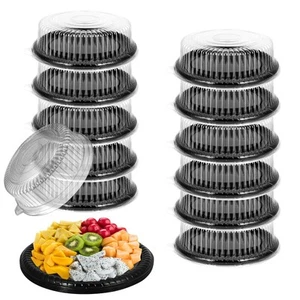 12 Pack Catering Trays with Lids, Round 12 Inch Veggie Tray with Lid, Disposa... - Picture 1 of 7