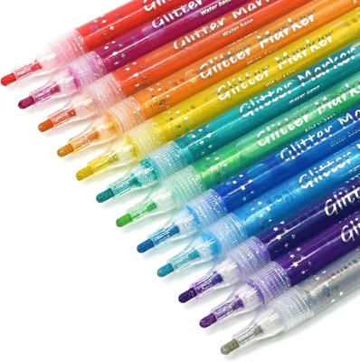 Glitter Markers,Drawing Pens,Metallic Markers,Water-Based,Washable,12 Colors, DI - Image 1 of 4