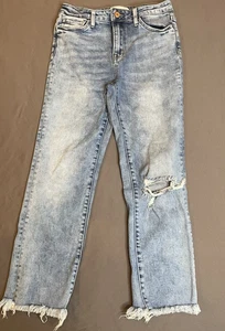 Vervet Jeans Damen 27 Blau Stretch High Rise Distressed Raw Hem Straight Leg - Bild 1 von 12