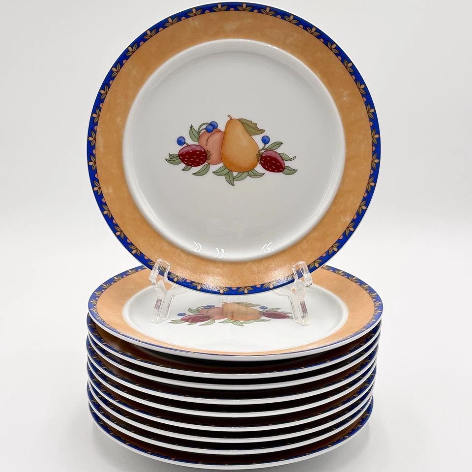 "Juego de 10 platos de postre de pan fresas borde naranja Dansk Fiance Fruits 7,25""" Foto 1 de 4