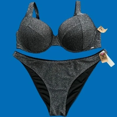Victoria's Secret Swim Shimmer Push Up Padded Bikini Top & Bottom Set Gray XXL - Image 1 of 4