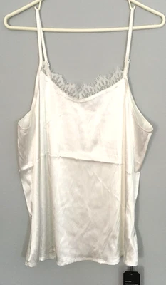 NEER Camisole Cami Tank Top Womens L White Satin Lace Trim Adjustable Straps NWT - Image 1 of 4