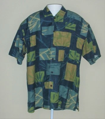 Half Moon Bay Hawaiian Mens Large 16-16 1/2 Blue Button Up Short Sleeve Shirt  - Image 1 of 4