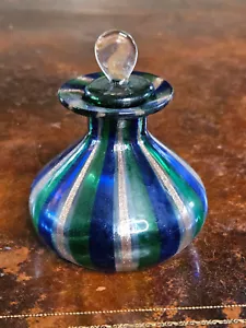 Botella de Perfume Murano Verde Azul Dorado Rayas Tapón Original - Imagen 1 de 13