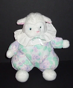 11" VTG Russ Floral Floppity Lamb Plush Pink Purple Green Flowers Stuffed Animal - Picture 1 of 6
