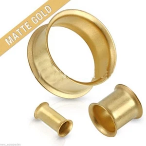 PAIR-Matte Gold IP Double Flare Ear Tunnels 03mm/8 Gauge - Picture 1 of 4
