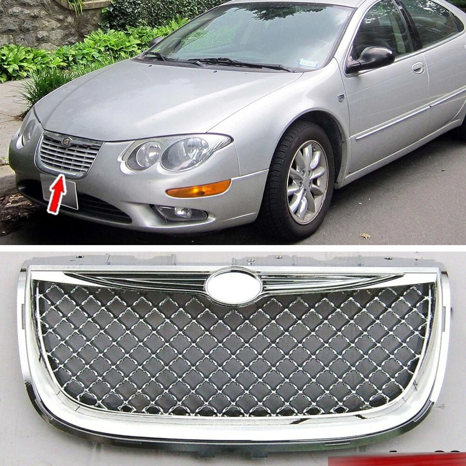 Front Grille fit for 1999-2004 Chrysler 300M Sedan All Chrome Mesh Hood Grille Foto 1 de 4