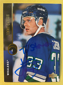 SIGNED JIMMY CARSON 1994 AUTOGRAPHED UPPER DECK HOCKEY CARD - WHALERS