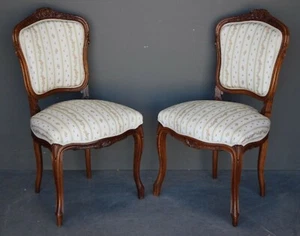 Antique French Louis XV parlour chairs well carved walnut fab upholstery 1870’s - Picture 1 of 9