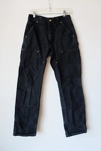 Carhartt B01 BLK USA Double Knee Dungaree Duck Jean 29X32 Distress Black Fade - Picture 1 of 5
