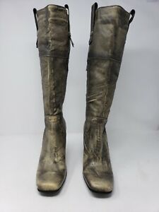 Gio Cellini Milano Gray Distressed Faux Leather Boots 7.5 Knee High 3.75" Cone