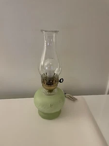 Very Rare Vintage Frosted Mint Green Etched Globe Hurricane Electric Lamp - Picture 1 of 12