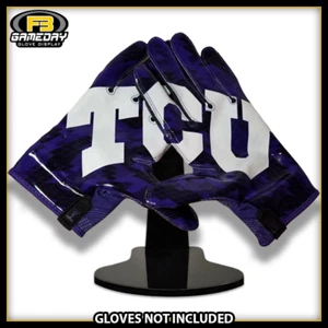 Football Receiver Gloves Display w/ Stand for TCU Horned Frogs Gloves! BIG 12 - Picture 1 of 10