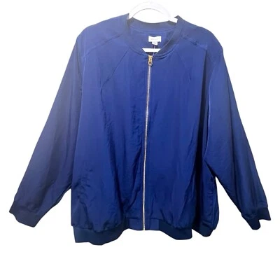 Chaqueta Bomber Avenue Mujer Azul, Cremallera, Bolsillos, Talla Grande 26/28 NUEVA CON ETIQUETA Foto 1 de 4