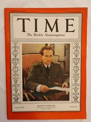 1937 Nov 22 TIME Belgium's Leopold III Give humanity not words but proofs (CP5) - Image 1 of 3