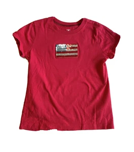 Faded Glory Red Short Sleeve Sequined Flag T-Shirt Girls Size M (7-8) - Picture 1 of 4