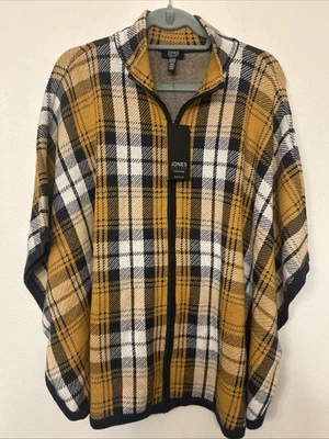 Jones New York Signature Women’s Yellow/Navy/White Plaid Dolman Zip Jacket 2X/3X - Image 1 of 4