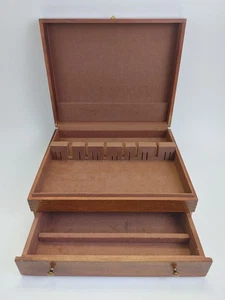 Vintage Wood Silverware Flatware Chest w/Drawer Felt Lining Brown - Picture 1 of 19