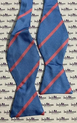 Brooks Brothers Blue With Pink Stripes Design Self Tie Bow Tie(New-Minor Flaws) - Image 1 of 2