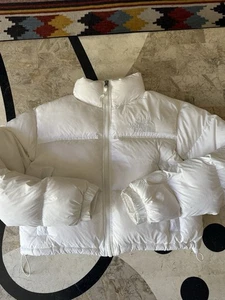 EUC THE NORTH FACE RETRO NUPTSE 700 DOWN PUFFER CROPPED JACKET SNOW WHITE S - Picture 1 of 15