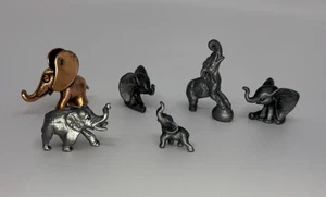 Lot of 6 Miniature Elephant Figurines 5 Pewter & 1 Copper Color - Picture 1 of 9