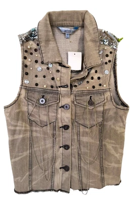 New w Tags Sapphire Ink Women's X-Small Vest-Blouse Beaded Metal Chains Sequins Foto 1 de 4