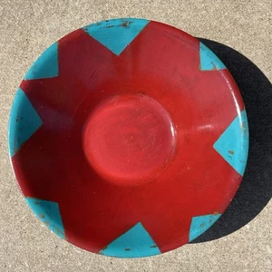 Wooden Bowl Hand Painted Red Turquoise Southwest Salad Chip Signed 14 x 4.5 - Picture 1 of 7
