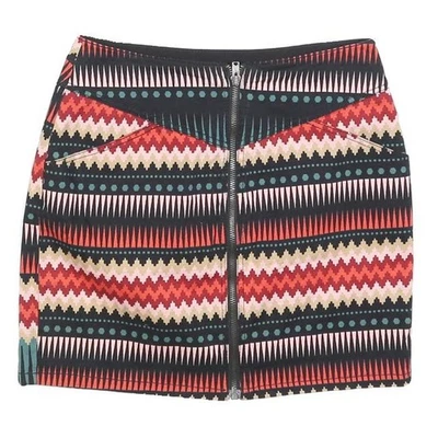 H&M Womens Multicolour Cotton Mini Skirt Tribal Pattern S Stylish Zip Front - Image 1 of 4