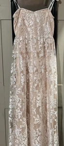 EUC Lulu’s Love Will Find a Way Peach/Nude Lace Formal Maxi Dress, sz Large - Picture 1 of 9