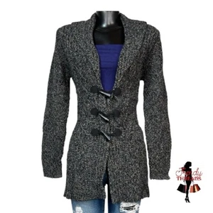Merona Cable Knit Cardigan Sweater LARGE Long Sleeved Granny Wool Toggle Buttons - Picture 1 of 8