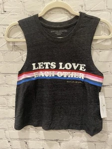 SPIRITUAL GANGSTER Crop Tank Top XS Dark Grey Graphic “Let’s Love Each Other” - Picture 1 of 9