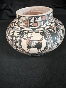 Polychrome indianische Acoma Pueblo Keramik Hirsch Gefäß Vase Leland Vallo - Bild 1 von 9