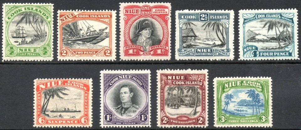 Niue 1944 KGVI conjunto completo de selos em perfeito estado valor para 3 xelins levemente articulados - Imagem 1 de 1