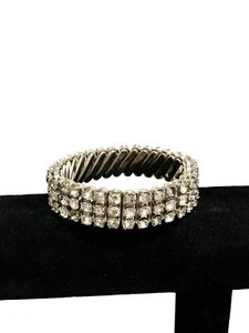 Japan Vintage Expandable Strass Stacked Bracelet 1950’s Clear Stones Signed - Bild 1 von 3