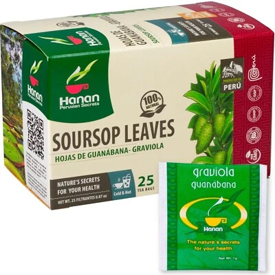 HANAN Soursop Tea Bags 100% Natural Hojas de Guanabana Leaves Graviola Tea from Peru