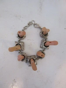 Silver plated filigree box link 6.5" bracelet with Barbie feet - BK - Picture 1 of 3