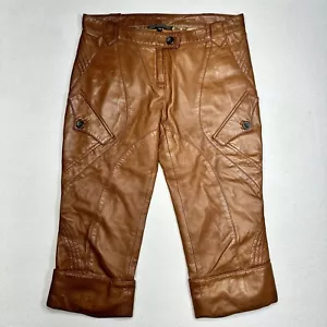 Pantaloni Vintage Roberto Cavalli Pelle Capri XS Marroni Capri Made In Italy - Foto 1 di 23