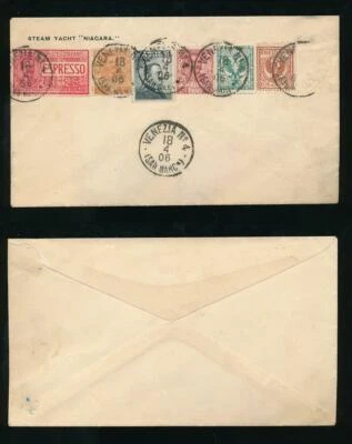 ITALY 1906 SHIP PRINTED ENV STEAM YACHT NIAGARA + 6 STAMPS VENICE No 4 SAN MARCO - Image 1 of 3