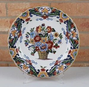 Vintage DELFT MAKKUM Dutch Pottery Large Floral Design WALL CHARGER - 30cm Diam - Picture 1 of 6