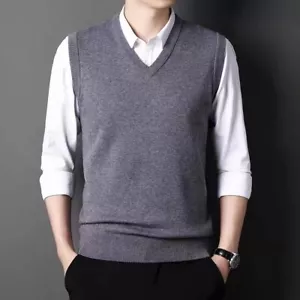 Ropa térmica de invierno para hombre 100 % lana chaleco suéter cuello en V chaleco suéter - Imagen 1 de 11