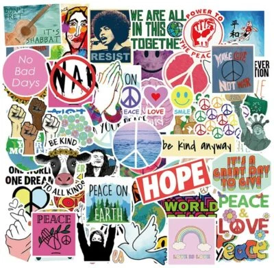 50Pcs Peace and Love Hope Sticker Luggage Laptop Bottle Guitar Book Vinyl Decals - Image 1 of 3